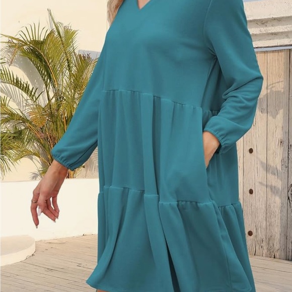 NWT Casual Dress Sweet Cute V Neck Mini Dress with Pocket Skin Friendly Fabric L - Picture 4 of 17